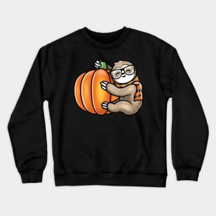 KawAii Cute Sloth Glasses and Scarf Hugging A Pumpkin Crewneck Sweatshirt